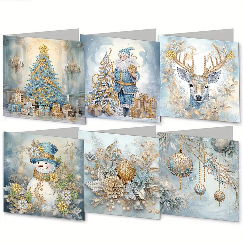 6PCS DIY Diamond Art Christmas Greeting Cards Kit, Snowman Deer Santa Claus Diamond Art Christmas Cards Making, Xmas Crafts with Envelopes for Adults Kids Gifts - Image 1